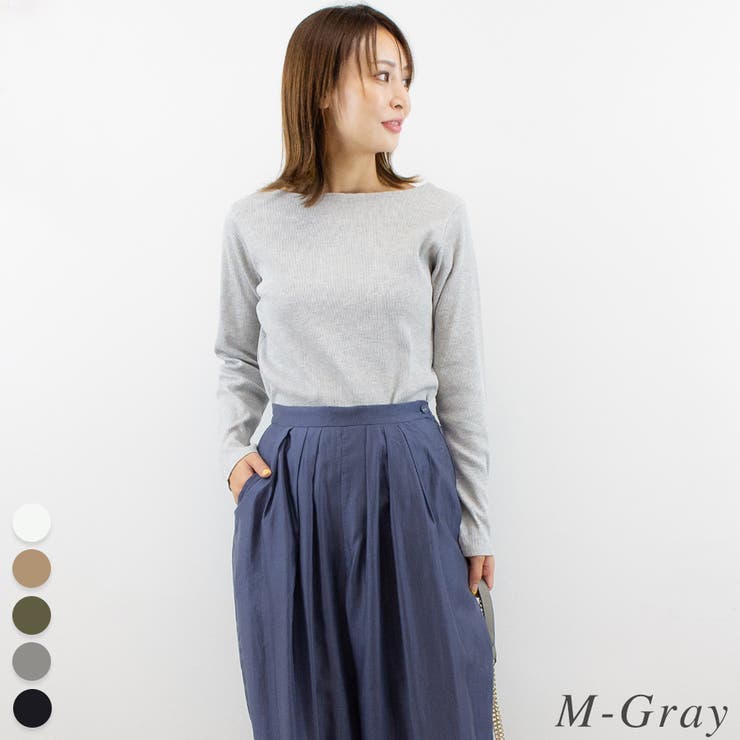 M-グレー | リブボートネックカットソー | A.NATALY