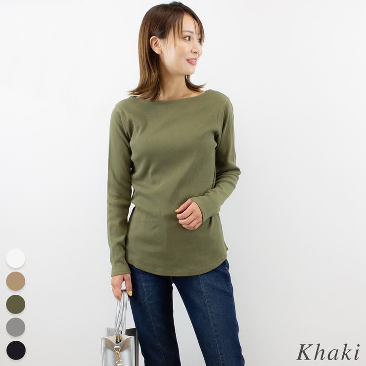 カーキ | リブボートネックカットソー | A.NATALY
