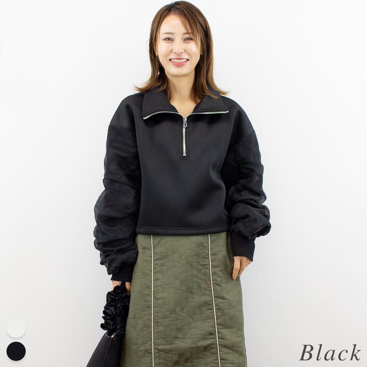 ブラック | ハーフジップダンボールニットプルオーバー | A.NATALY