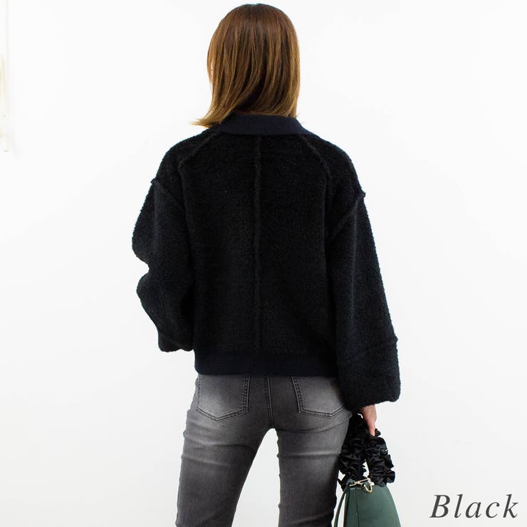 ブークレ×アルパカタッチ襟付きニットブルゾン | A.NATALY | 詳細画像1 