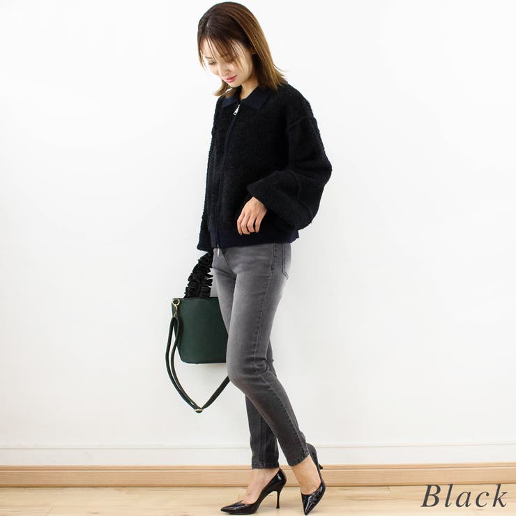 ブークレ×アルパカタッチ襟付きニットブルゾン | A.NATALY | 詳細画像2 
