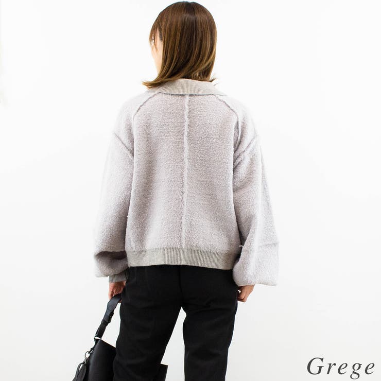 ブークレ×アルパカタッチ襟付きニットブルゾン | A.NATALY | 詳細画像5 
