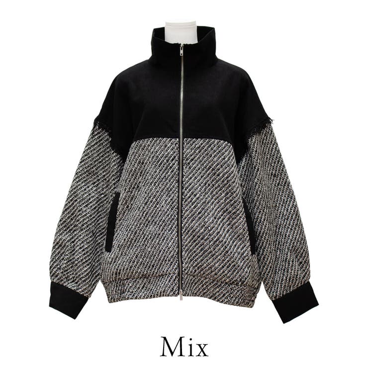 ファンシーツイード異素材切替スタンドブルゾン | A.NATALY | 詳細画像8 