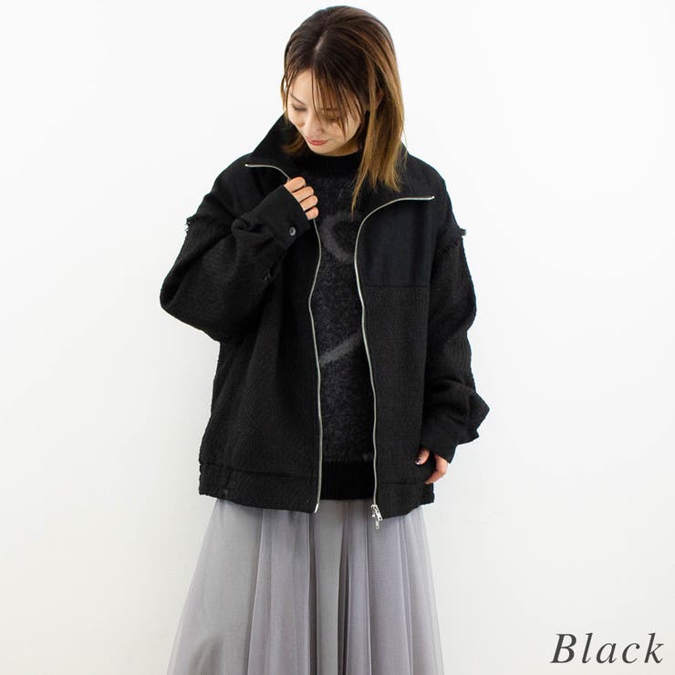 クルニ　スタンドショートブルゾン　ジャケット　ベスト　ブラック ブルゾン アウター ショートスタンドカラーブルゾン「ユニセックス