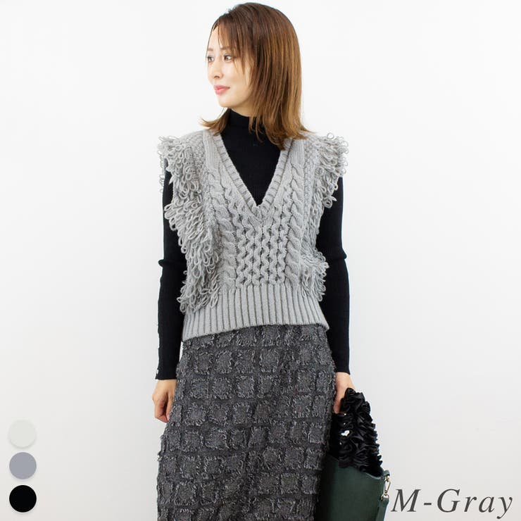 M-グレー | フリンジバルキーニットベスト | A.NATALY