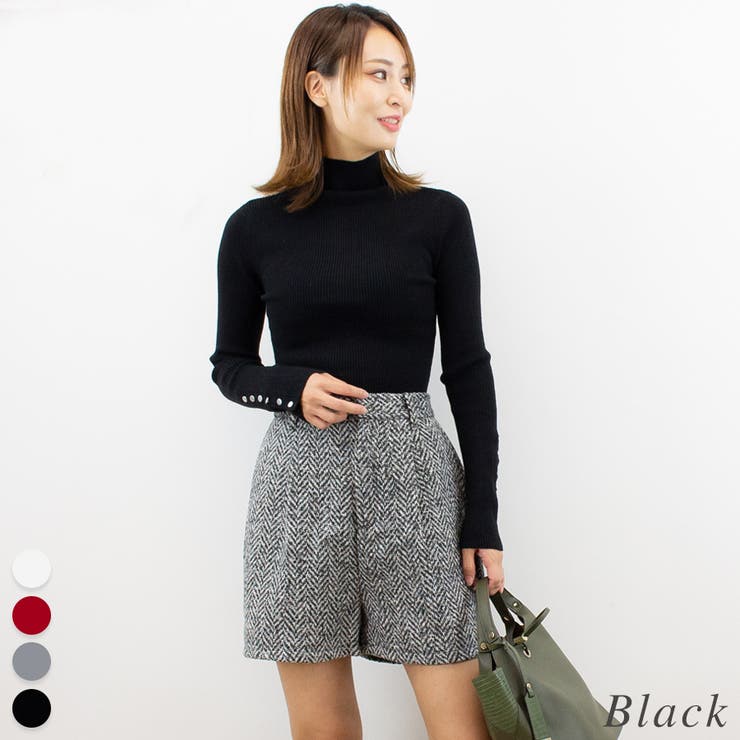 ブラック | シルバー釦ハイネックニット | A.NATALY