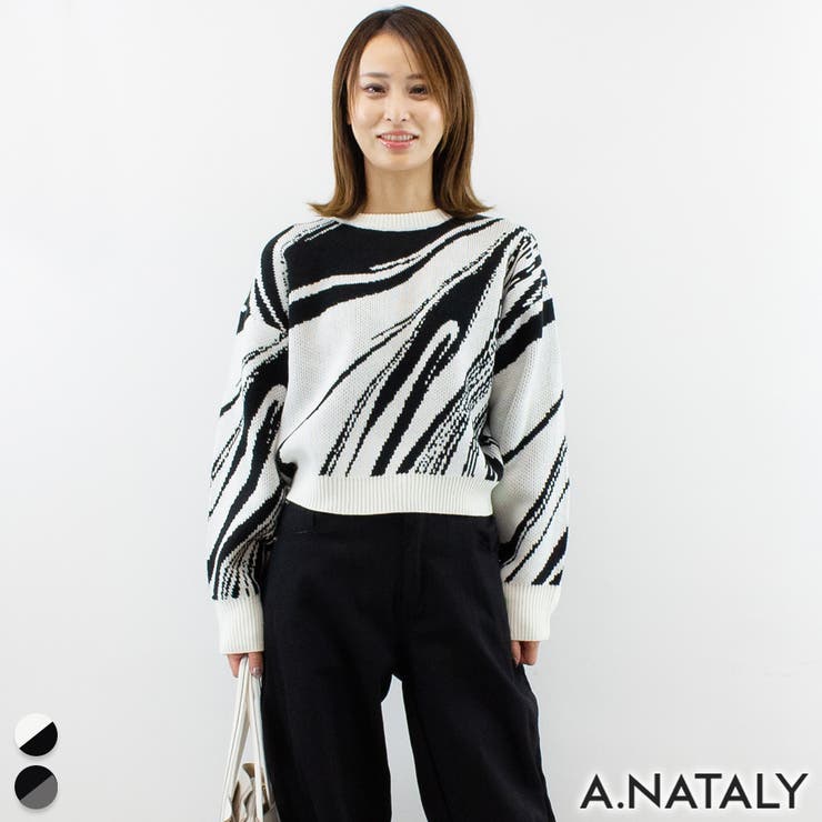 オフホワイト×ブラック | フロージャガードニット | A.NATALY