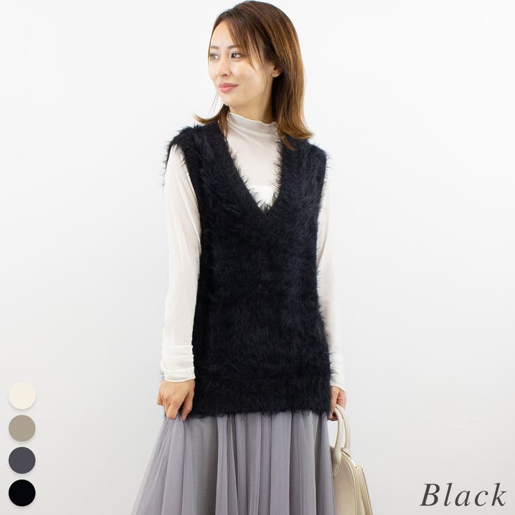 ブラック | フェザーニットベスト | A.NATALY