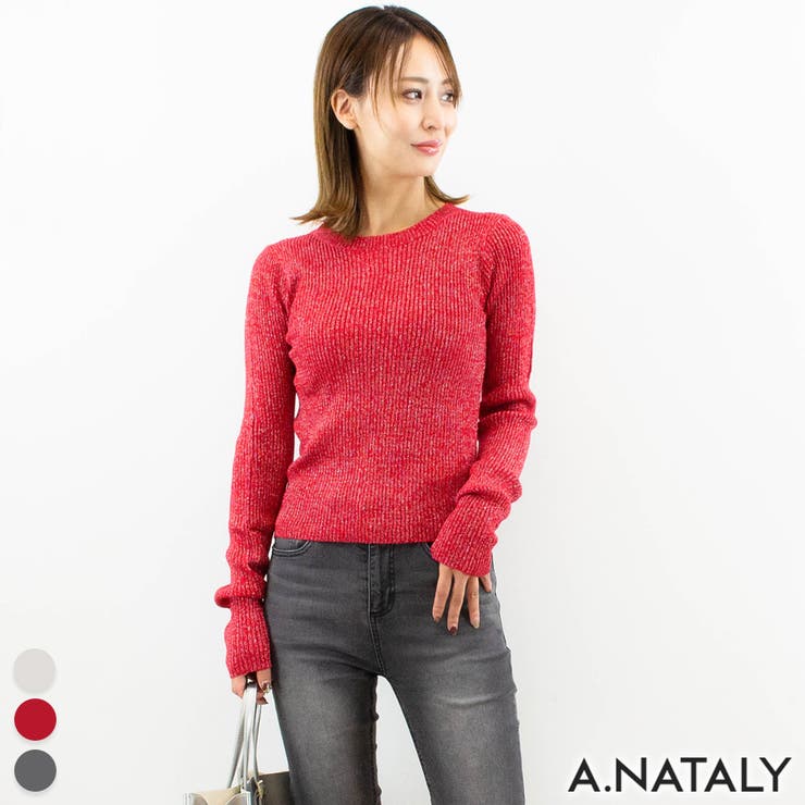 レッド | ラメクルーネックプルオーバー | A.NATALY