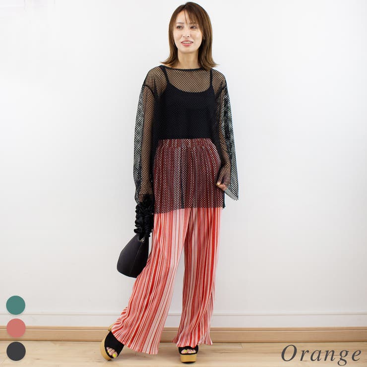 オレンジ | エスパンディーストライプカラーパンツ | A.NATALY