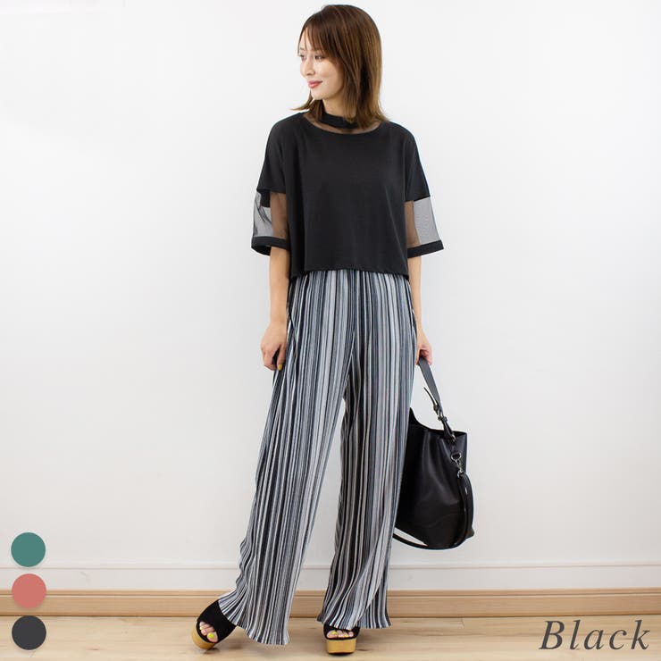 ブラック | エスパンディーストライプカラーパンツ | A.NATALY