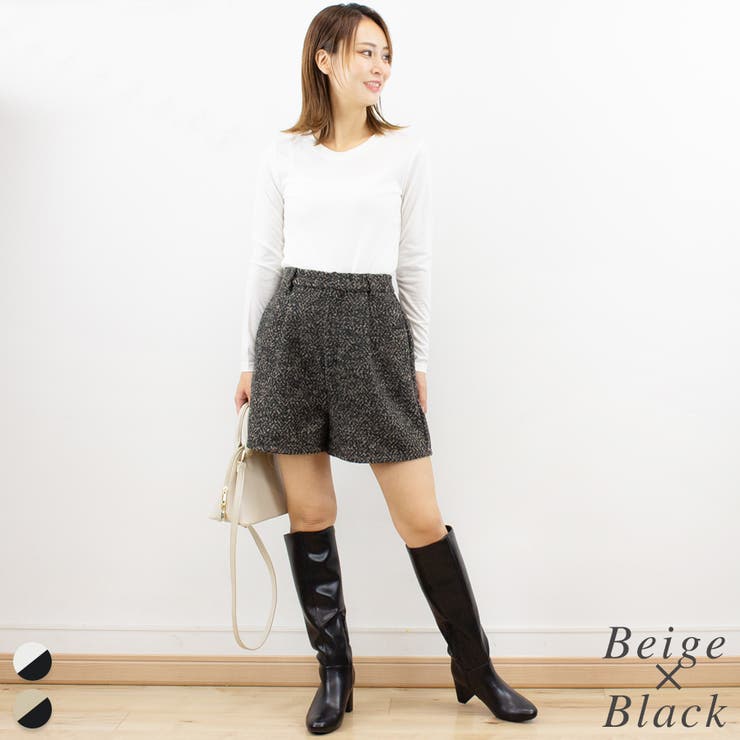 ベージュ×ブラック | ツイードハーフパンツ | A.NATALY