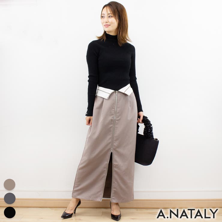 グレージュ | ツイルマーベルトタックスカート | A.NATALY