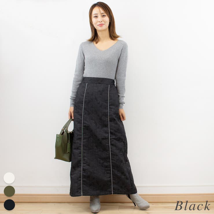 ブラック | キルトパイピングストレートスカート | A.NATALY