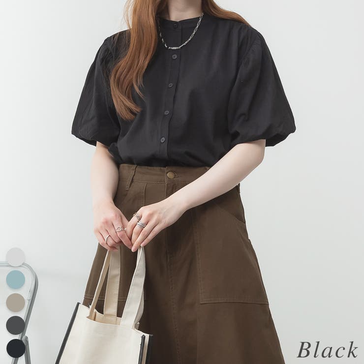 ブラック | ブラウス風パフスリーブカットソー | A.NATALY