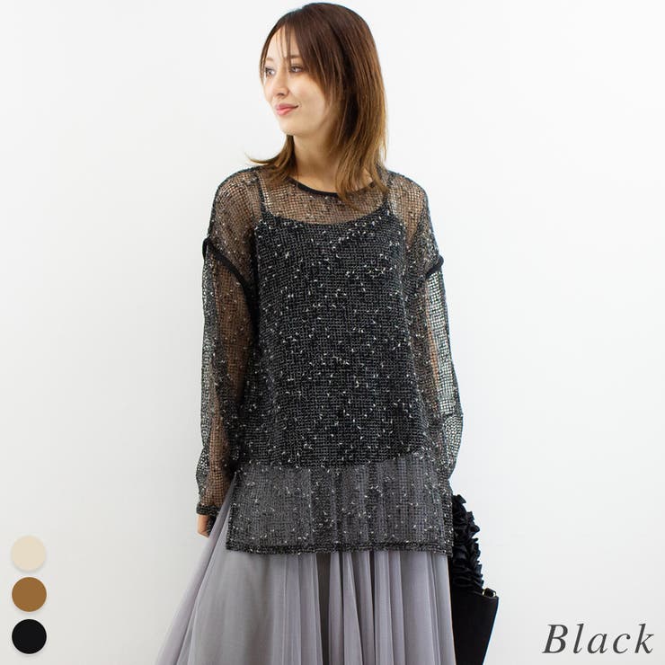 ブラック | カットメッシュプルオーバー | A.NATALY