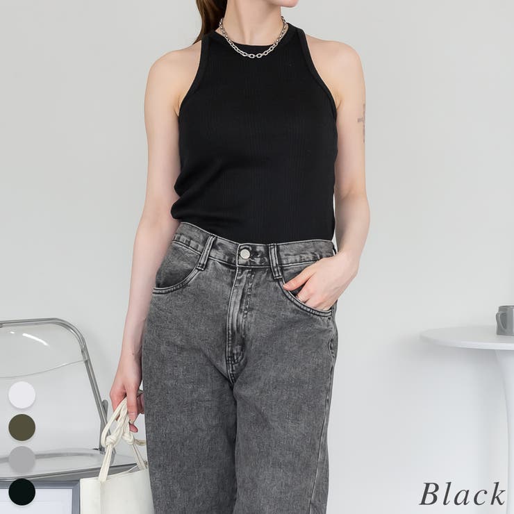 ブラック | ランダムリブアメリカンスリーブタンクトップ | A.NATALY