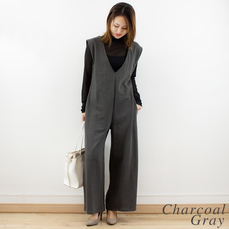 ミニ裏毛ディープVネックコットンジャンプスーツ | A.NATALY | 詳細画像5 