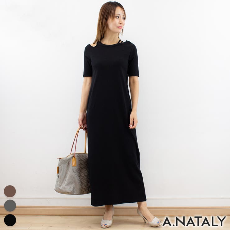ブラック | カットリブカットアウトワンピース | A.NATALY