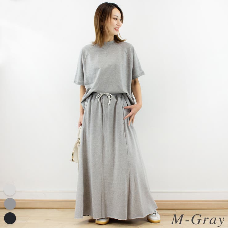 M-グレー | ミニ裏毛裾切りっぱなしフレアスカート | A.NATALY