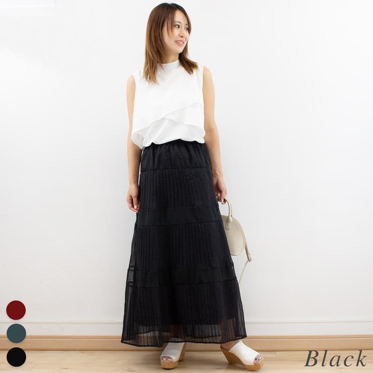 ブラック | シアープリーツメッシュティアードスカート | A.NATALY