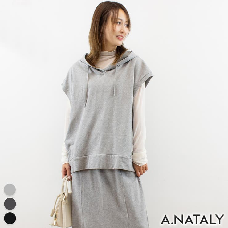 M-グレー | ミニ裏毛ノースリーブパーカー | A.NATALY