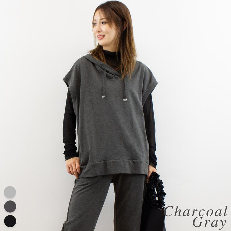 チャコールグレー | ミニ裏毛ノースリーブパーカー | A.NATALY