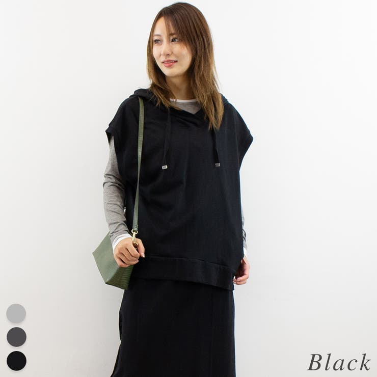 ブラック | ミニ裏毛ノースリーブパーカー | A.NATALY