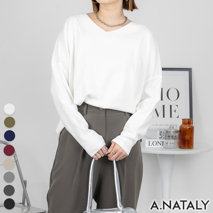 オフホワイト | ドルマンスリーブVネックTシャツ | A.NATALY