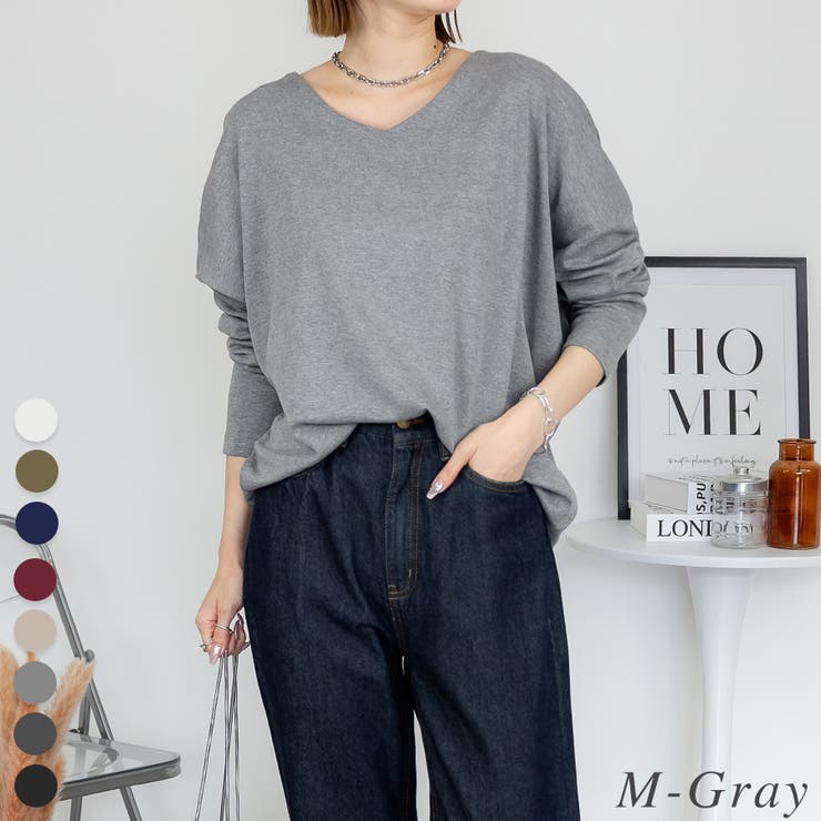 M-グレー | ドルマンスリーブVネックTシャツ | A.NATALY