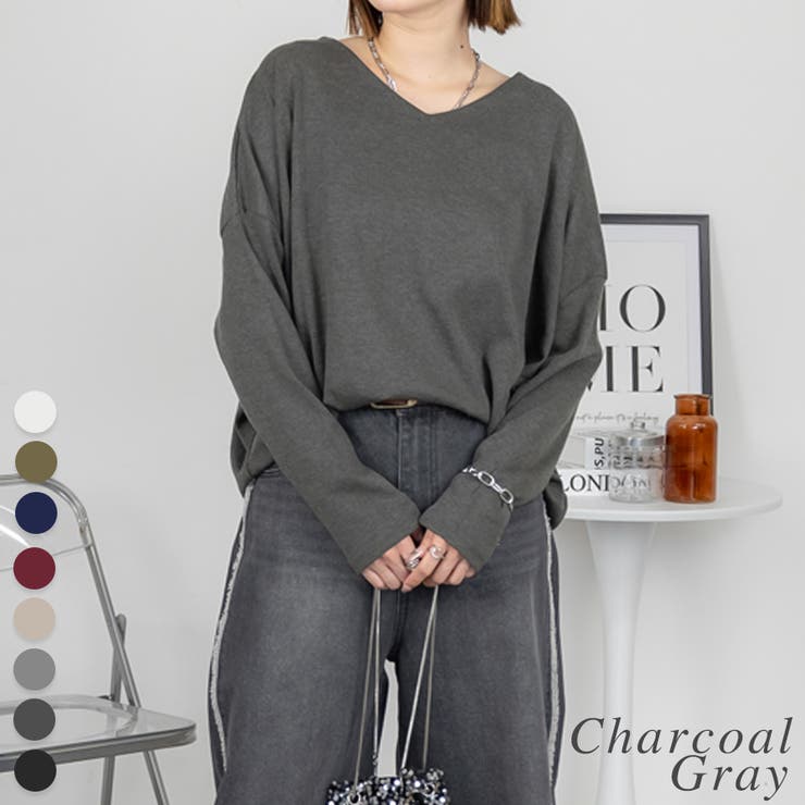 チャコールグレー | ドルマンスリーブVネックTシャツ | A.NATALY