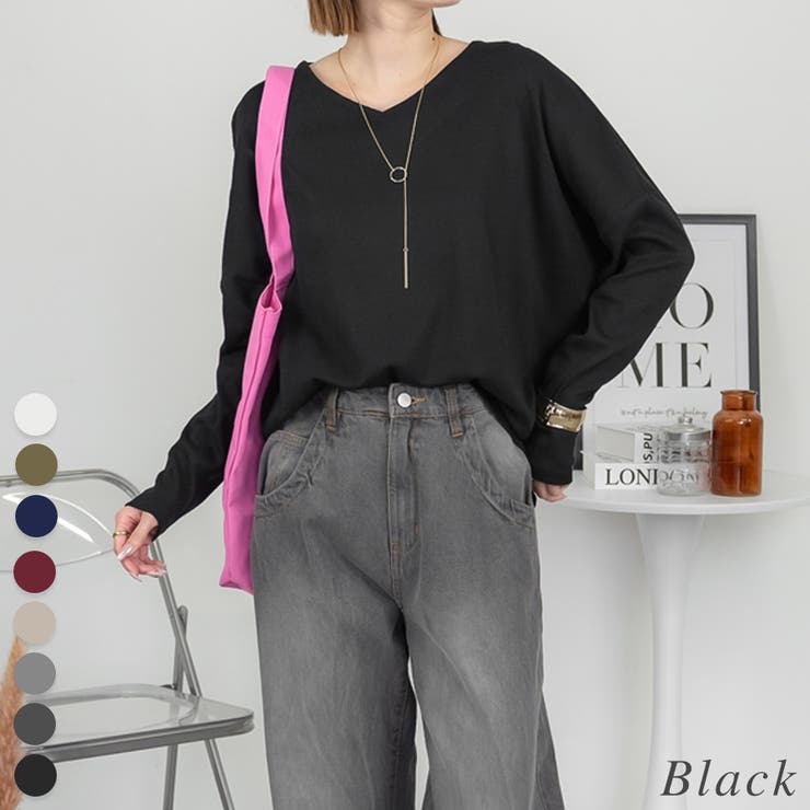 ブラック | ドルマンスリーブVネックTシャツ | A.NATALY