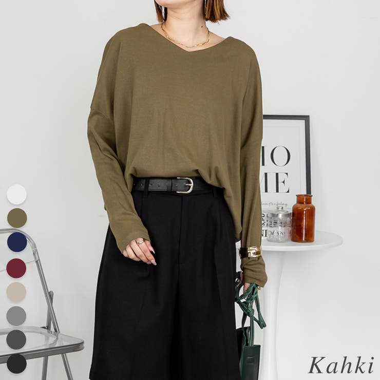 カーキ | ドルマンスリーブVネックTシャツ | A.NATALY