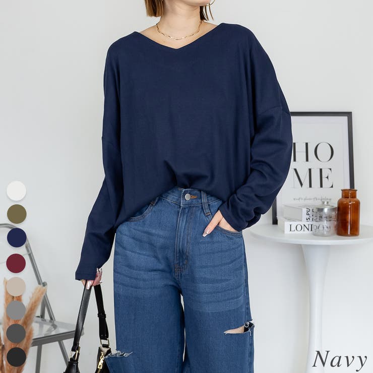 ネイビー | ドルマンスリーブVネックTシャツ | A.NATALY