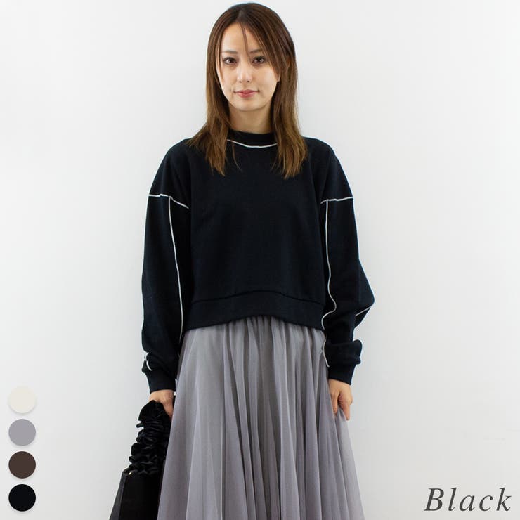ブラック | 裏毛配色メロー短丈プルオーバー | A.NATALY