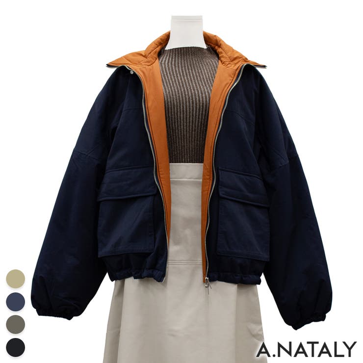ネイビー | 合繊ツイル中綿スタンドジャケット | A.NATALY