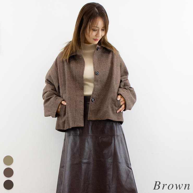 ブラウン | チェックツィードコクーンスリーブジャケット | A.NATALY