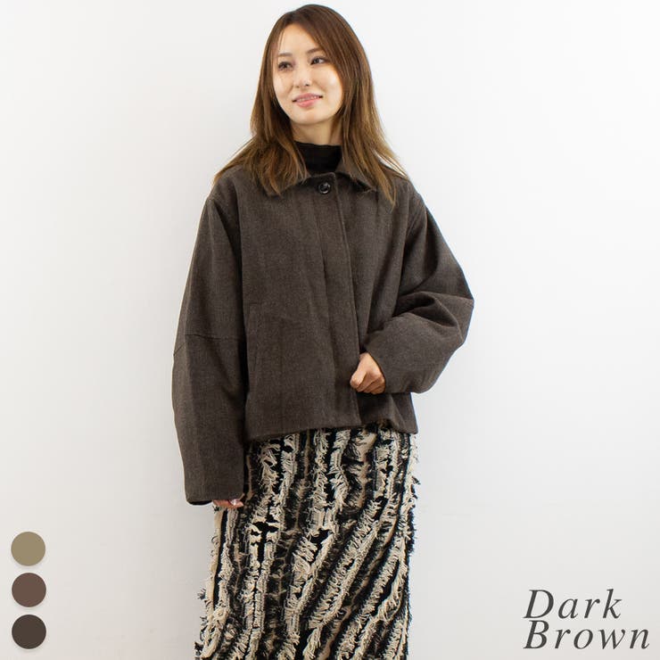 ダークブラウン | チェックツィードコクーンスリーブジャケット | A.NATALY