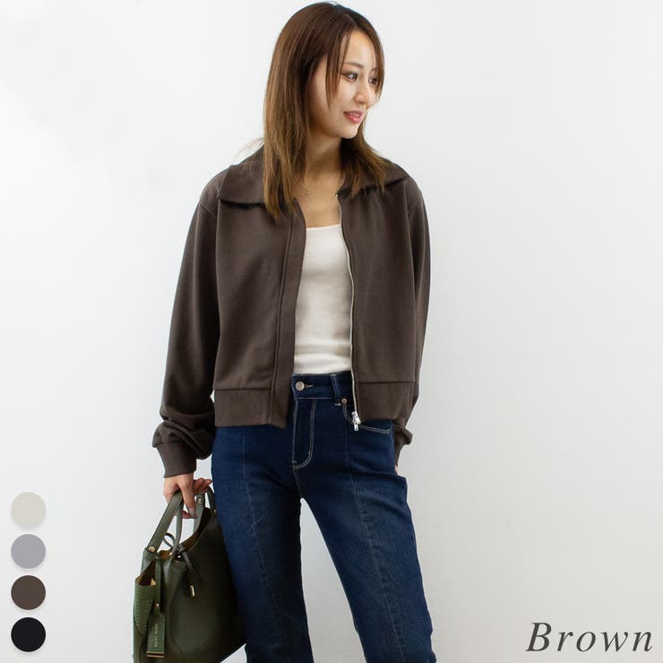ブラウン | 裏毛襟付きジップカーディガン | A.NATALY