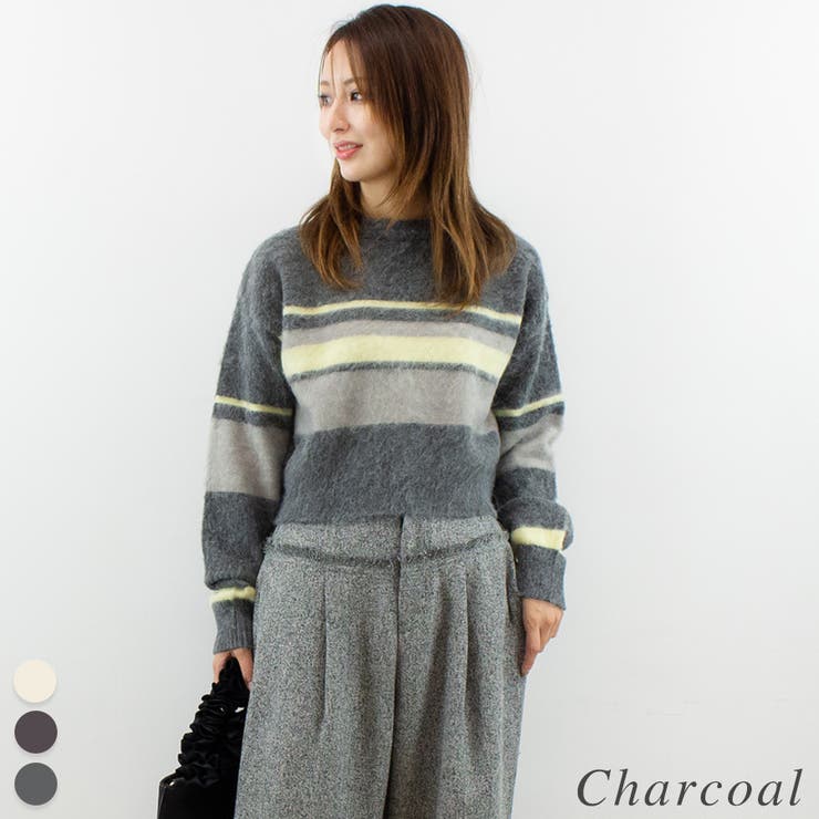 チャコール | アルパカタッチボーダークロップドプルオーバー | A.NATALY