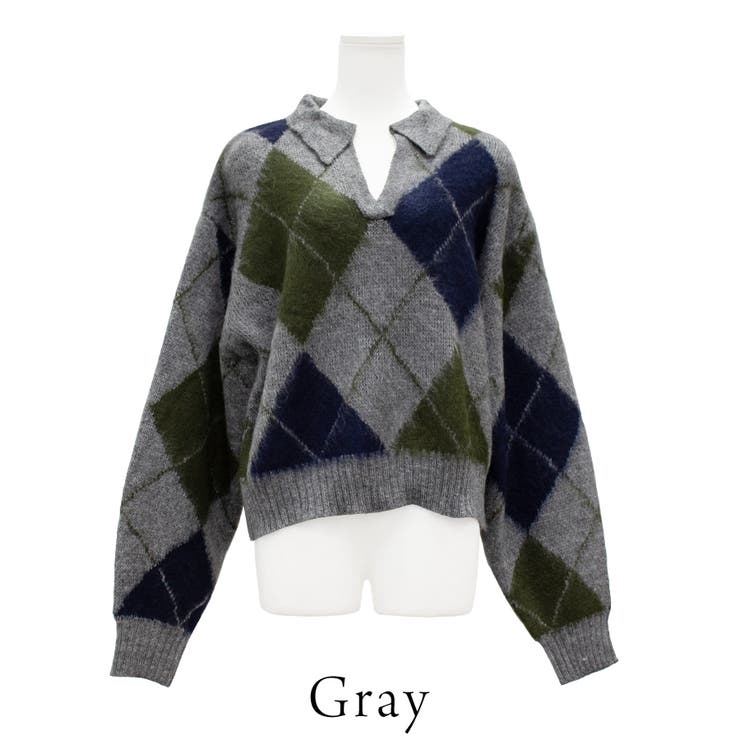 アクリルモヘアアーガイルキーネックプルオーバー | A.NATALY | 詳細画像8 