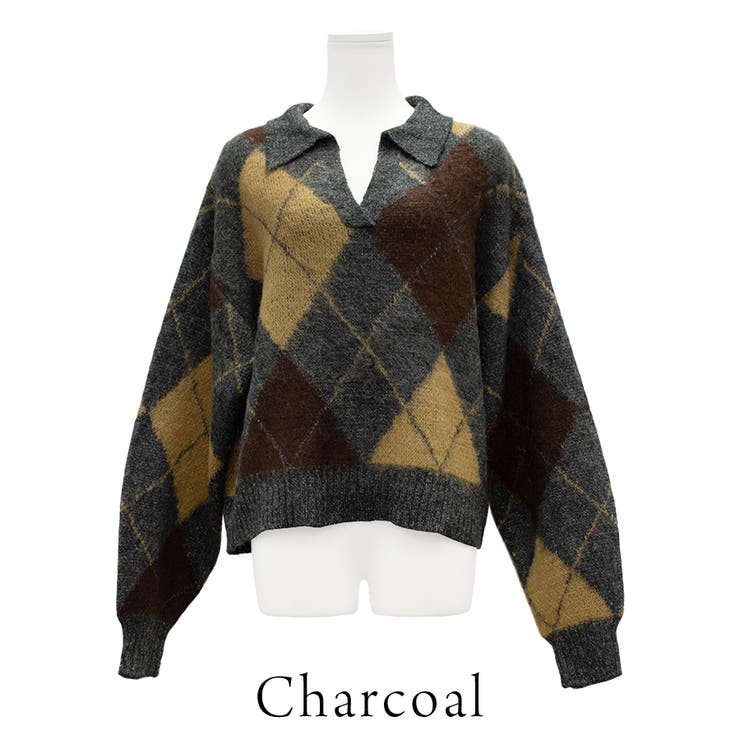 アクリルモヘアアーガイルキーネックプルオーバー | A.NATALY | 詳細画像9 