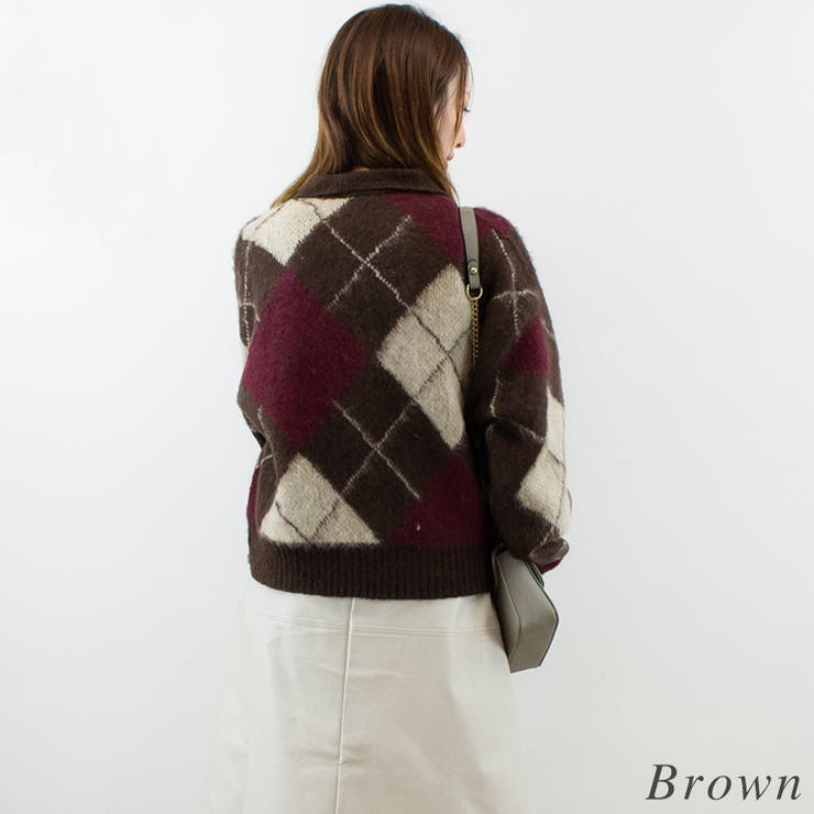 アクリルモヘアアーガイルキーネックプルオーバー | A.NATALY | 詳細画像1 