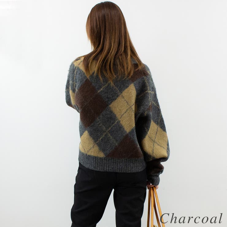 アクリルモヘアアーガイルキーネックプルオーバー | A.NATALY | 詳細画像5 