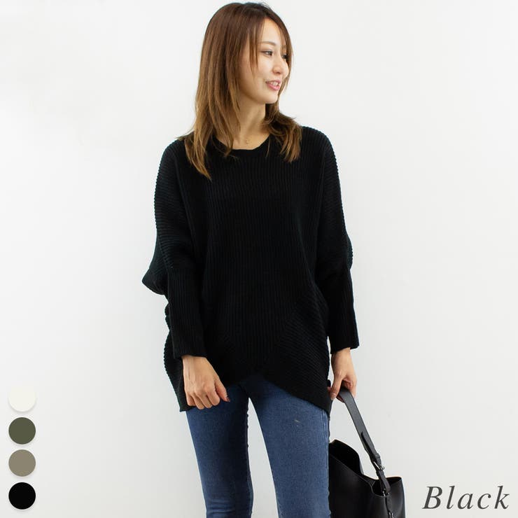 ブラック | ルーズドレープドルマンニットプルオーバー | A.NATALY
