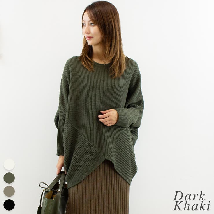 ダークカーキ | ルーズドレープドルマンニットプルオーバー | A.NATALY