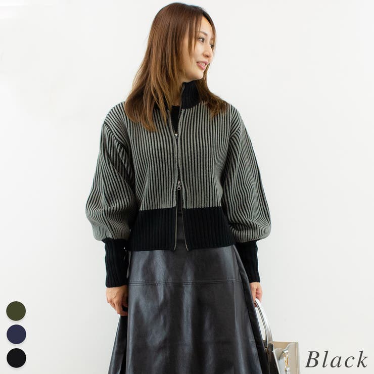 ブラック | バイカラーニットジャケット | A.NATALY