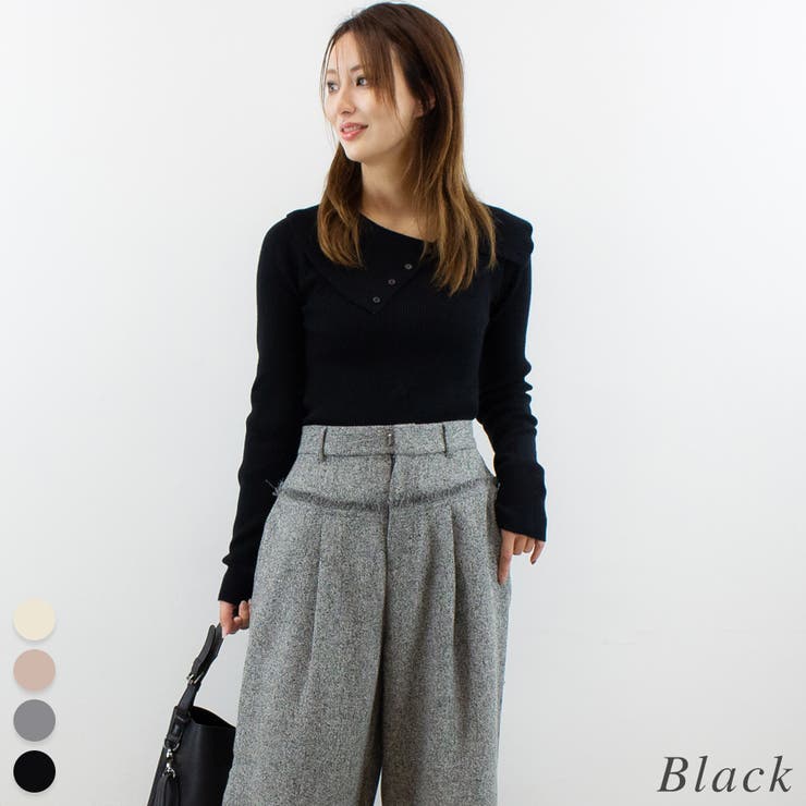 ブラック | ボタン付きオフショルニット | A.NATALY