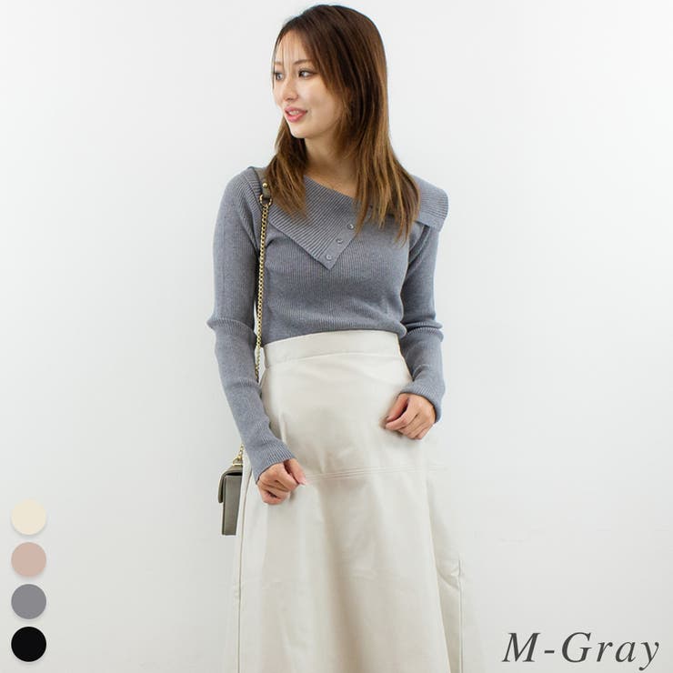 M-グレー | ボタン付きオフショルニット | A.NATALY