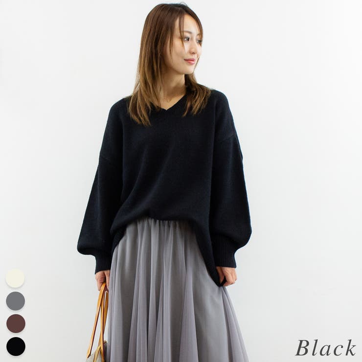 ブラック | アルパカタッチVネックプルオーバー | A.NATALY